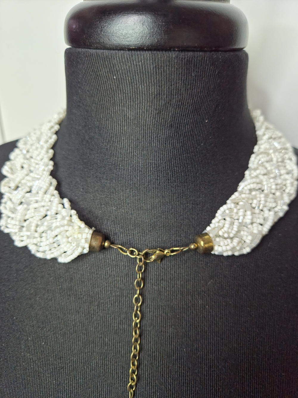 White Beaded Braided Collar Necklace - Picture 6 of 9